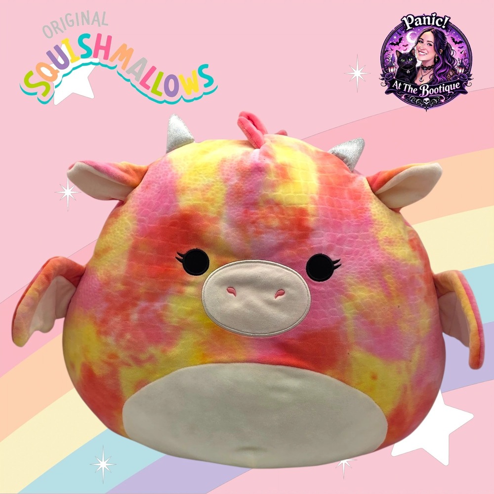 Squishmallows Celestina Dragon 16" Tie Dye Pink Yellow Plush Toy Glitter‎ Kawaii